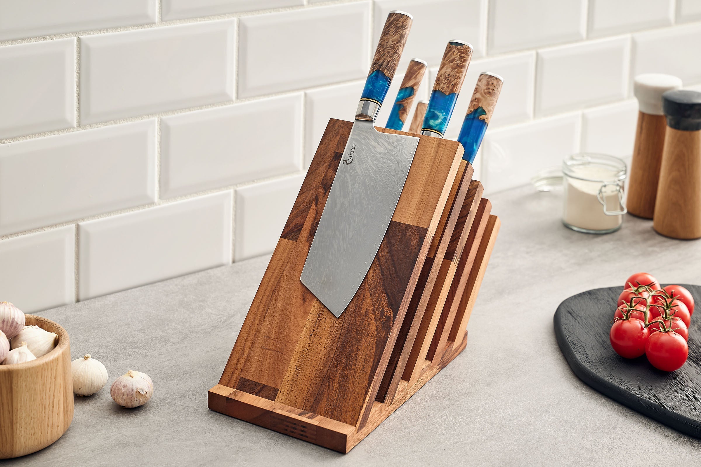 Magnet-Messerblock Walnuss mit Messern