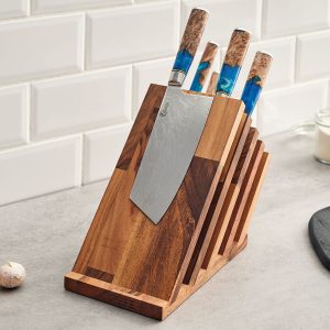 كتلة سكاكين مغناطيسية من خشب الجوز مع السكاكين