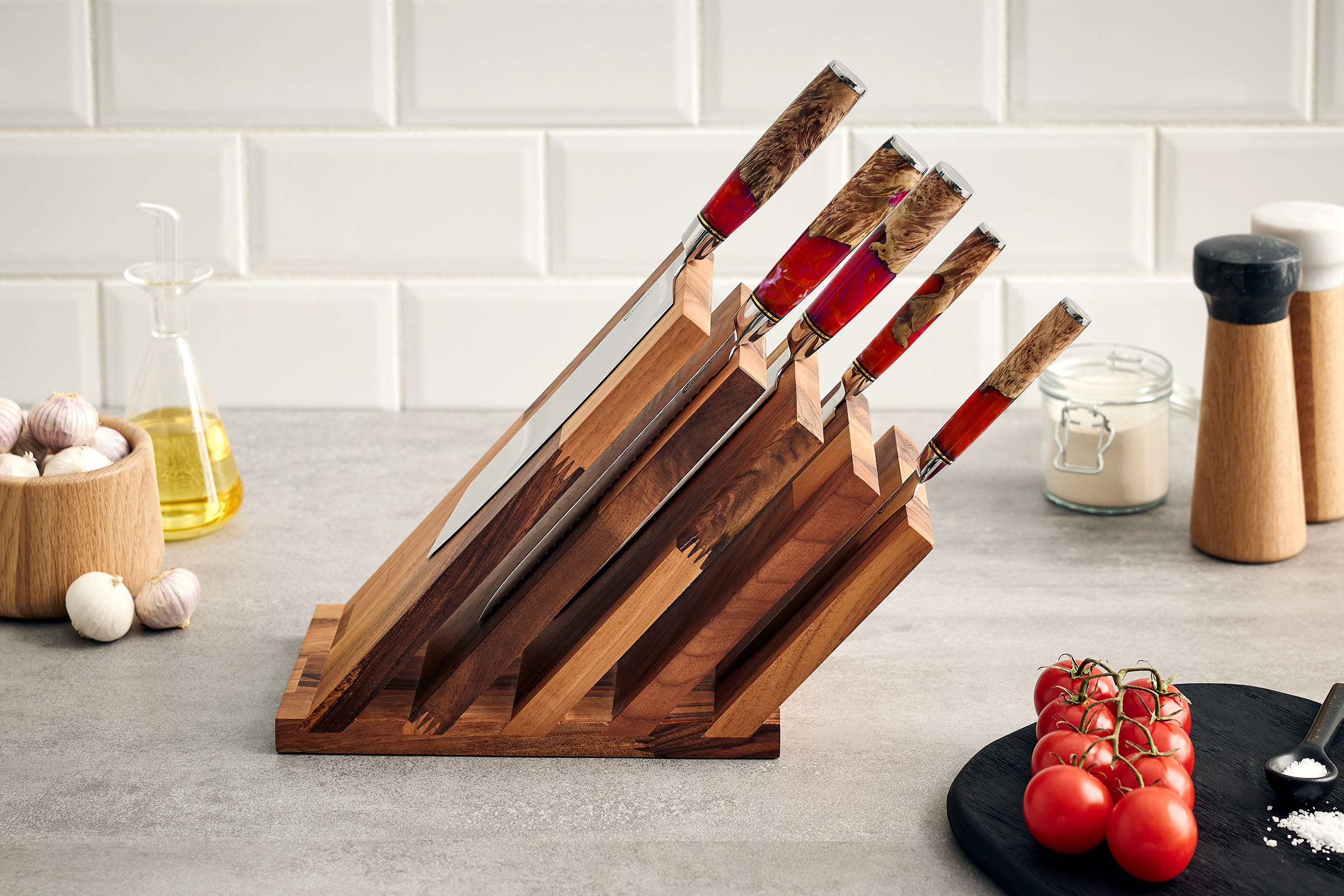Magnet-Messerblock Walnuss mit Messern - الصورة 5